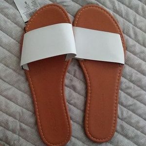 White slip on sandals